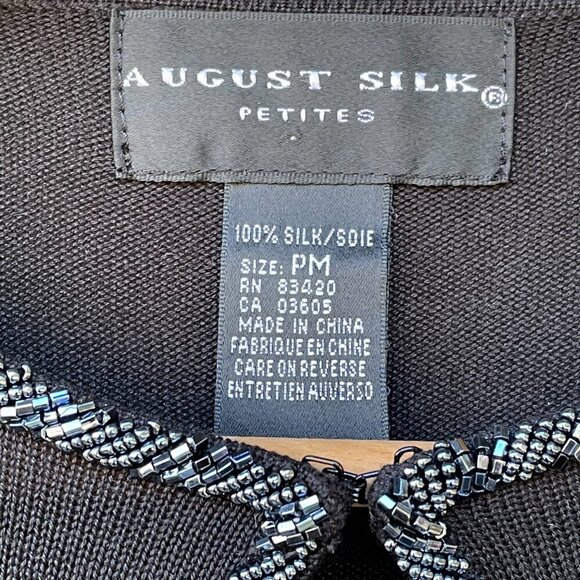 Rare Vintage 1980s 100% Silk Beaded Trim Black Cardigan Women's M Petite - Picture 5 of 10